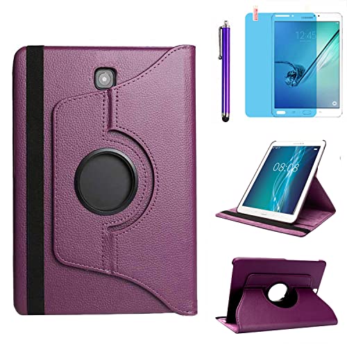 Case for Samsung Galaxy Tab S2 8.0 inch 2015 (SM-T710 T715 T713 T719),360 Degree Rotating Stand Case Smart Protective Cover,with Stylus Pen,Screen Film (Purple)