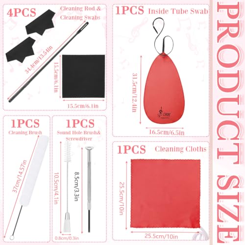Image of Vesici 40 Pcs Flute Cleaning Kit, Flute Care Accessories Set,Red | Portable Music Accessory Organization with Cleaning Rod, Swab, Brush, Grease, Case, Thumb Rest Cushion for Flute Maintenance