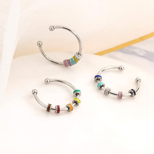 Vista 4 de Anillo de plata esmaltado para la ansiedad para mujer, anillos giratorios de ansiedad con cuentas de colores, alivio de la ansiedad para mi hija