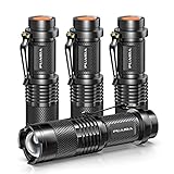PUAIDA Mini LED Taschenlampe 4 Pack, Extrem Hell LED Taschenlampen Batteriebetrieben mit 3 Modi, Wasserdichte Handlampe Taschenlampen für Kinder, Geschenk, Angeln, Wandern, Camping, Notfall