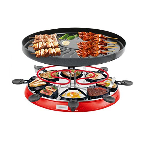 Elektrisch Raclette-Grill Smokeless 8 Mini Raclette Pfännchen 4 Holzspatel Antihaft Beschichtung 1300 W Leistung Für…