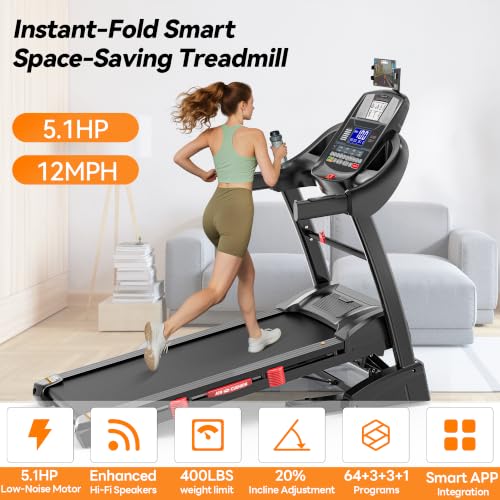 Image of Folding Incline Treadmill for Home, 330 /400 lb Capacity, 9 /10 MPH | 15% /20% Auto Incline, 16.9 inch /18.5 inch Wide Belt, Bluetooth Speakers, APP Connectivity, LED Touchscreen, Brushless Fan