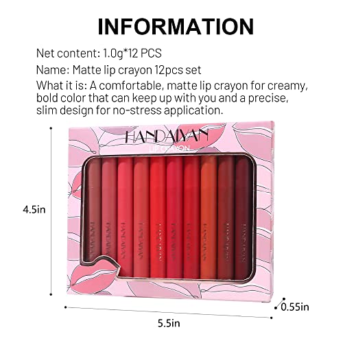 12 Colors Lipstick Set, Matte Lip Crayon Set, Lip Crayon Liner, Long-Lasting Lipstick Set, Waterproof/Non-Stick Cup Lipsticks, Makeup Gift Set For Girls And Women #TOP7