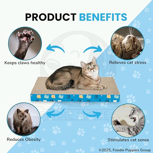 Image of Foodie Puppies 2-in-1 Reversible Cat Scratcher Pad with Catnip - (Flat Scratcher 43 x 23 x 4 cm) | Durable Corrugated Cardboard Scratching Pad for Cats & Kittens | Play & Rest