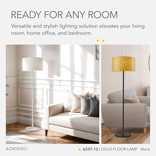 Adesso Floor Lamp with Scratch Proof and Corrosion Resistant Body - Perfect Lighting for Bedroom, Living Room and Corner Decor, Matte Black by Adesso - Image 3
