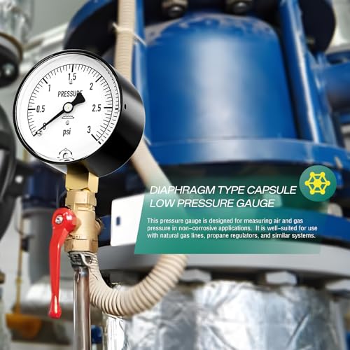 Image of 0-3PSI Diaphragm Type Capsule Low Pressure Gauge 2-1 /3 inch Dial Size, 1 /4 inch NPT Lower Mount, Adjustable Water Column Gauge, for Pressure Testing with Air, Gas, Water, and Other Liquids