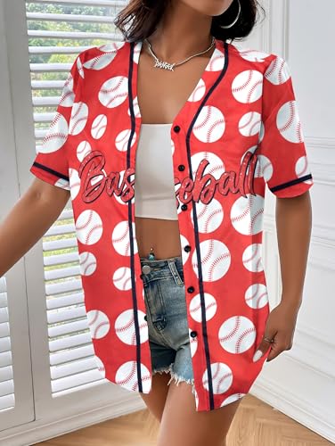 Image of Baseball Shirt Women Baseball Jersey Graphic Button Down Shirt Game Day Short Sleeve Tops