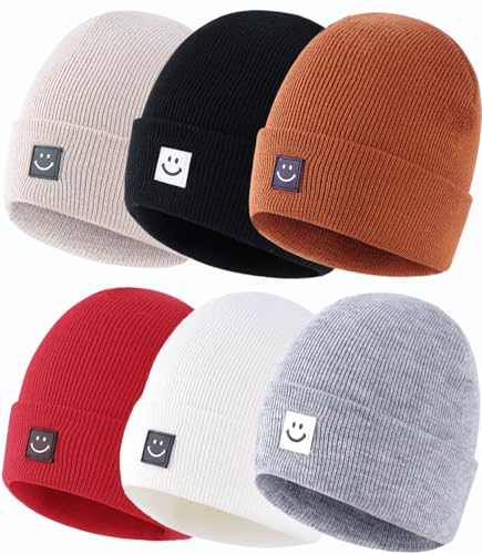 Toddler Baby Beanie Hat 6 Packs, Double Layer Knit Infant Winter Hat Soft Warm Beanies Bulk Skull Cap for Kid Boys Girls (US, Age, 2 Years, 8 Years, Khaki, White, Black,Grey,Caramel,Red)