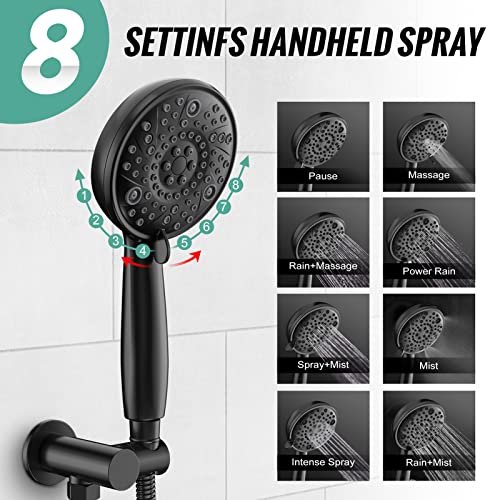 Image of SR SUN RISE Shower Faucet - 8 Inch Multifunctional High Pressure Shower Head System with Handheld Shower Head Fixtures - Valve Included - Matte Black