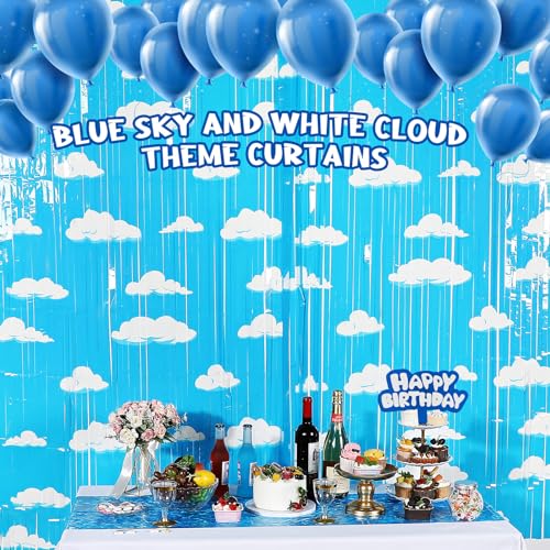 Xunyee BE-XUNYEE-26412 3 Pack Blue Sky White Clouds Birthday Party Supplies, Clouds Theme Tinsel Foil Fringe Curtains Toy Party Supplies thumb #4