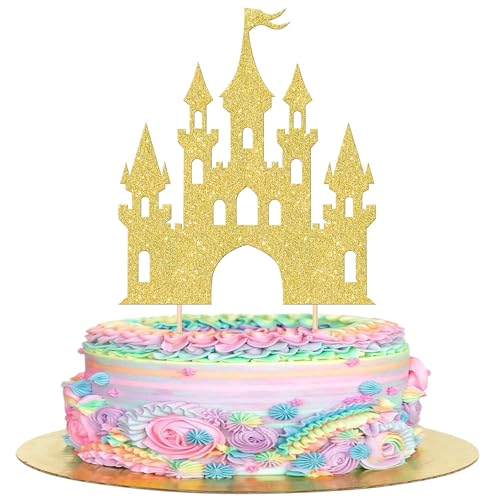 Xsstarmi 1 confezione di topper per torta a tema castello con glitter regina principessa castello plettro regina principessa decorazioni per torta di compleanno per baby shower matrimonio festa di