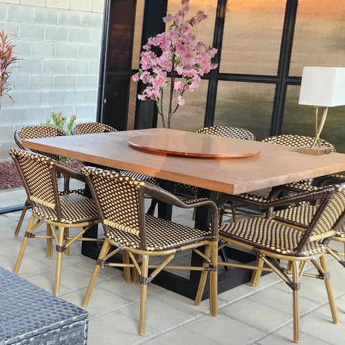 Image of PURPLE LEAF Outdoor Bistro Chairs with Arms Set of 4, Bamboo Finish, Brown