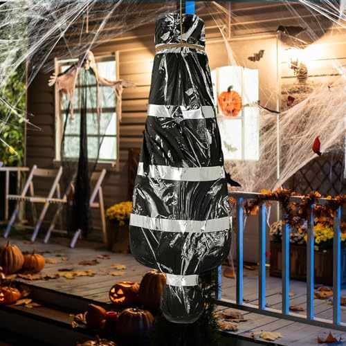 SilverChry Cadáver suspenso de Halloween, acessórios falsos para cadáveres, saco de cadáveres de Halloween, acessórios de fotografia, decoração de jardim, casa assombrada de Halloween, saco de jardim