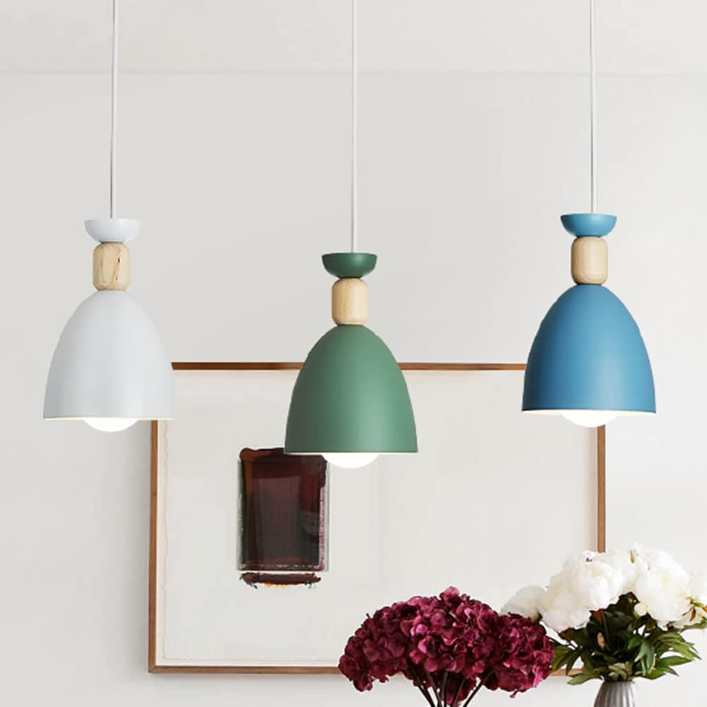 1-Pack Wood Metal Hanging Lamp Macaron Fashion Design Chandeliers Shade(White)
