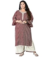 PrettyPlus by Desinoor Womens Plus size Polka dot Kurta Palazzo set in Maroon color on rayon fabric.