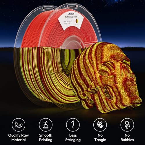 Image of AMOLEN PLA 3D Printer Filament 1.75mm, Glow in the Dark Shiny Multicolor Red Yellow Filament, Fast Color Change Filament for 3D Printer, Best with UV Lamps, 1kg Spool, Dimensional Accuracy + /- 0.02 mm