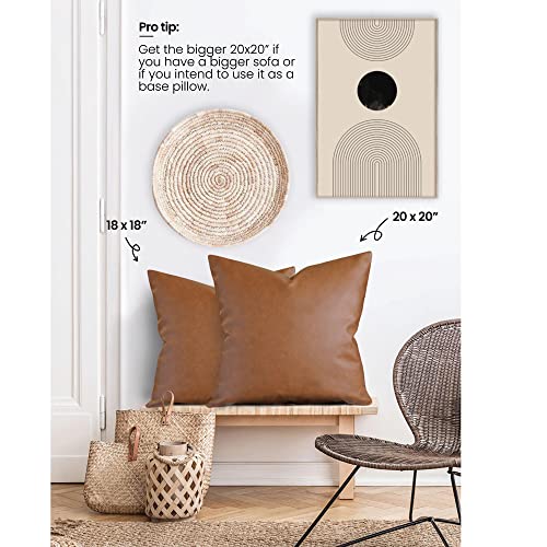 Two Queens Lane Faux Leather Pillow Cover - 20X20” Brown Throw Pillows, Boho Pillow Cover, Decorative Pillows For Living Room Decor And Home Decor - Farmhouse And Neutral Style, Set Of 2 #TOP7