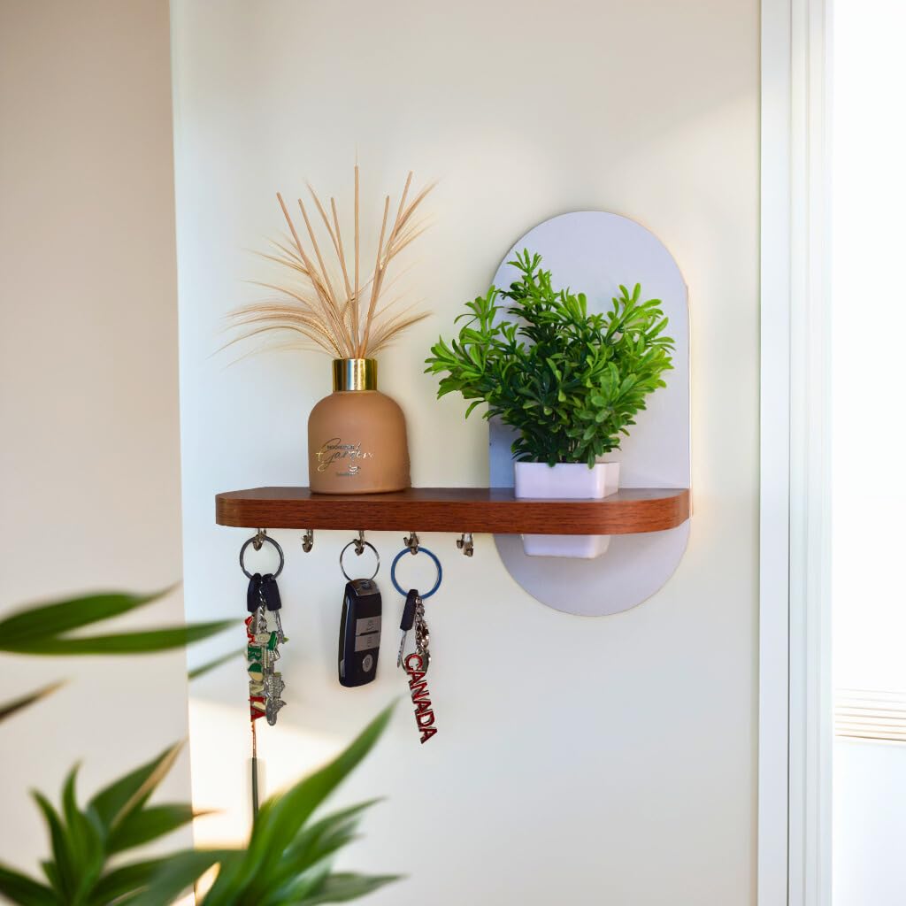 InoSlashed Engineered Wood Key Holder for Home | Wall Stylish Key Stand | Key Chain Holders for Wall | Key Hanger | Artificial Plant Pot Free 10 Hooks (Key Holder)