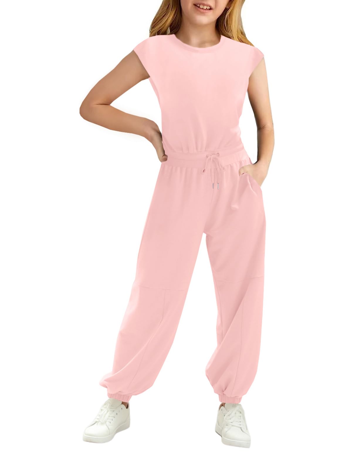 Haloumoning Monos para niñas de moda para niños, pantalones largos de verano, de manga corta, mono casual deportivo