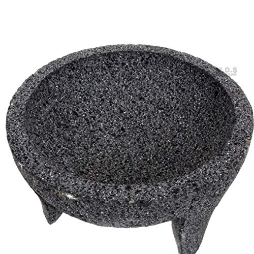 Molcajete 8” Mortar & Pestle Salsera Salsa Guacamole Tejolote Lavastone Aztec Mayan Toltec Volcanic Rock Ancient Traditional Pre-Hispanic Antique Grinding Stone Metlapil Bowl #TOP3
