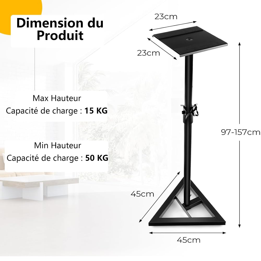 SOARS Support Enceint, Lot de 2 Pieds Enceintes avec Pied Triangulaire, Réglable en Hauteur de 97 à 157 CM, Stable en Acier, Charge Maximale 50 kg, pour Maison, Bureau, Club, Mariage, Noir