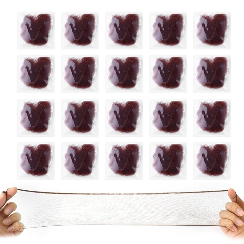 20Pcs Hair Nets for Buns Individually Packed Nylon Mesh with Elastic Edge 50cm/20Inch Bun Nets for Ballet (Brown)
