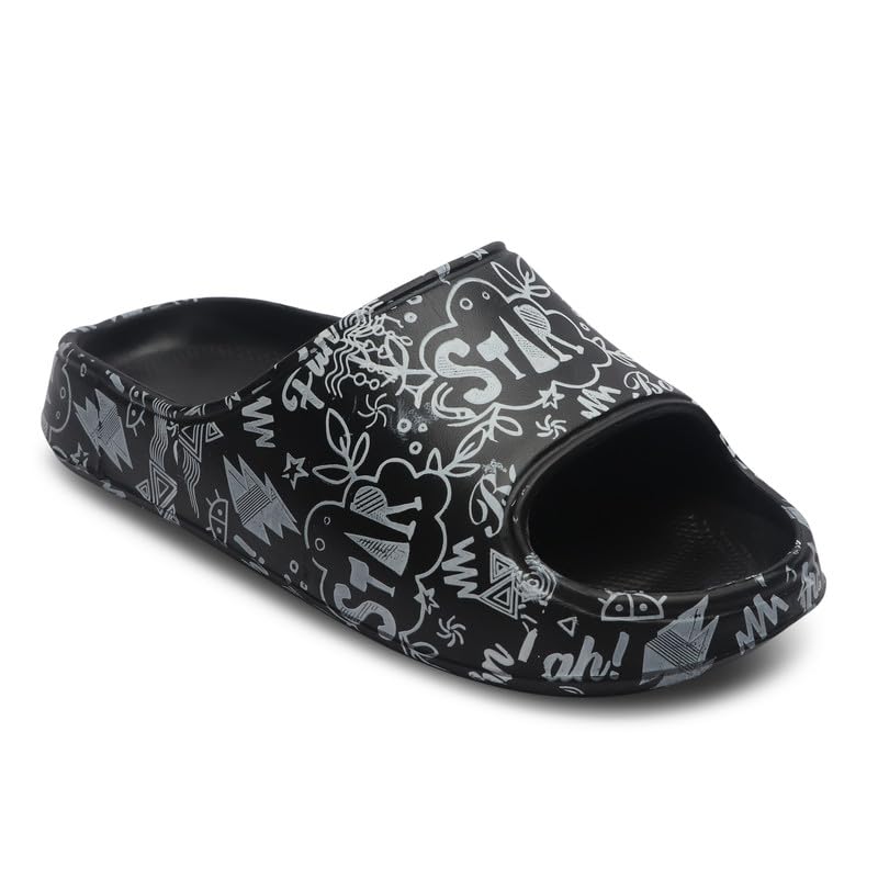Image of AARJU Comfortable Boys's Flip-Flops Slides | Thick Sole Slippers For Boys With Graphics Printed Style (Black)