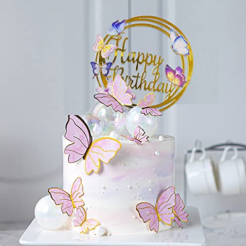 Rasslisa LISA-KFT-LXX016 16 Pcs Happy Birthday Cake Toppers Flower Acrylic Gold Birthday Cake Topper Cake Pick Decorations For Birthday Party Cake Desserts Pastries thumb #4