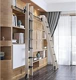 Kit de escalera retráctil negra (1 m a 8 m) con ruedas montadas en el suelo y frenos ajustables y perfecto para uso doméstico u oficina (escalera no incluida)