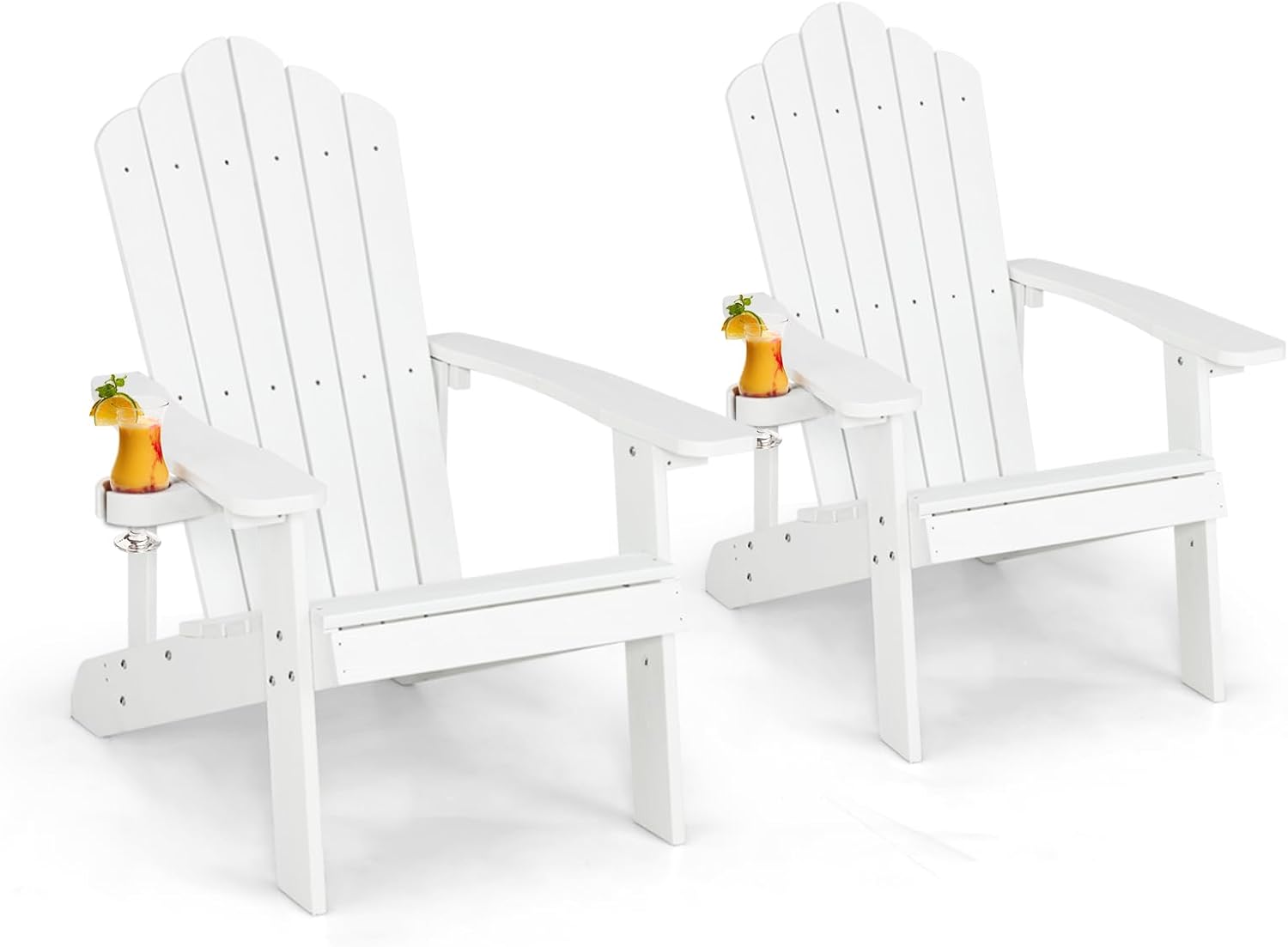 ORALNER Outdoor Adirondack Chair with Cup Holder, Plastic Resin Outdoor Deck Chair, 380 LBS Capacity, for Patio, Backyard, Porch, Balcony, Poolside, Garden, Lawn, Firepit (2, White)
