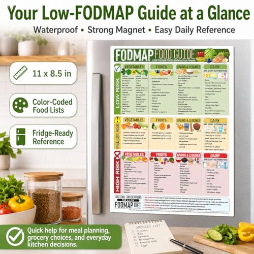 Image of Lone Star Art Magnetic Low FODMAP Chart for IBS - FODMAP Diet Food List, Safe & Trigger Foods to Eat & Avoid - 8.5x11 Waterproof Kitchen Fridge Magnet & IBS Diet Chart