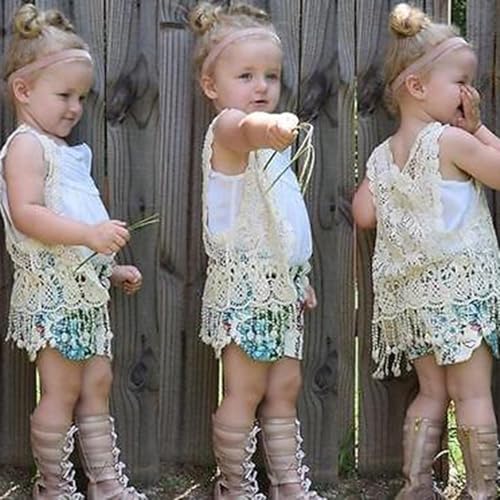 ​Little Girls Crochet Vest Sleeveless Open Front Lace Cardigan Tops with Fringe Toddler Boho Vacation Vest4