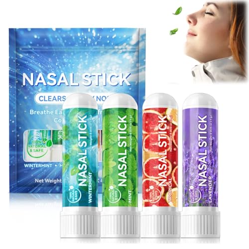 Nasal Stick 4 Pack,Tragbare Inhalierstift,Schnelle Hilfe Von Einer Verstopften Nase,Nasal Stick Mit ätherischen Ölen und Menthol,Verbessert die Atmung und Steigert Den Fokus