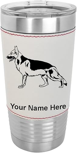 Miniatura 9 de LaserGram Vaso aislado al vacío de 20 onzas perro pastor alemán grabado personalizado incluido piel sintética rústico
