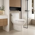 Albriya Elongated One Piece Toilet with Left-Hand Trip Lever, 17.32'' Comfortable Seat Height ADA Toilet with Soft Close Seat, Single Side Flush High Efficiency 1.28 GPF, 12'' Rough-In, White