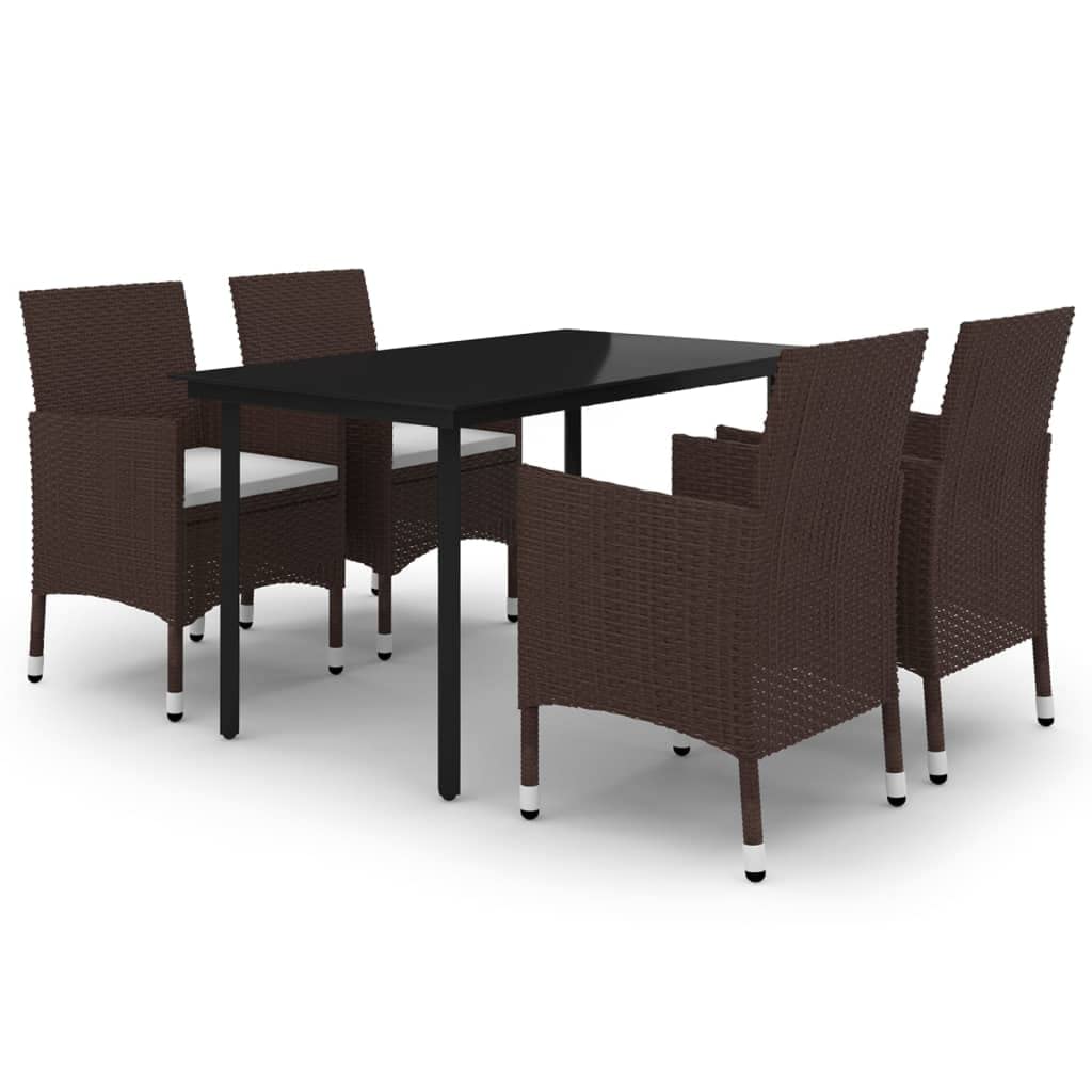 Ensemble de salle à manger de patio en résine tressée et verre 5 pcs