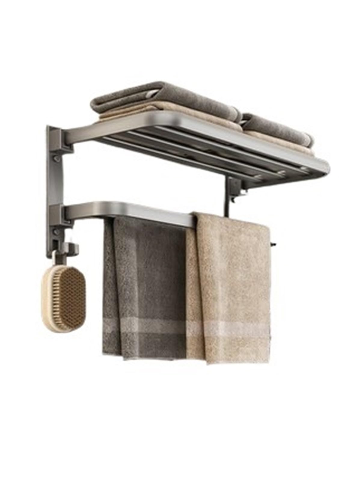 Towel Rack Folding Holder With Hook Wall Mount AluminumTowel(50 * 21.5 * 17.5cm)