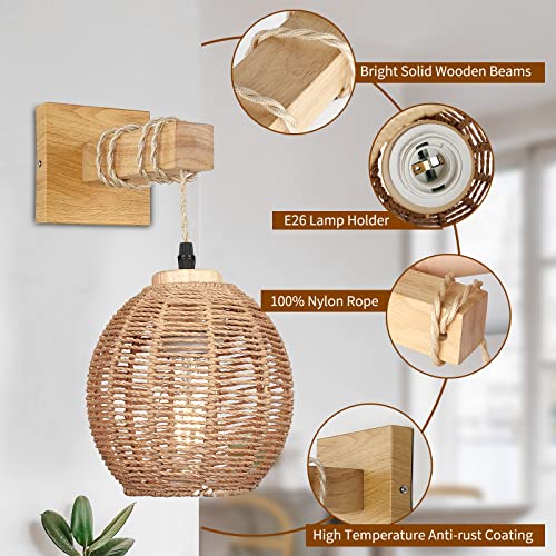 Frideko Globe Farmhouse Wall Sconce Vintage Wall Sconce Rustic Wall Light Fixture Indoor Wall Mounted Light Paper Rope Modern Wall Lamp Boho Wall Sconces Wall Lighting For Bedroom (Bulb Not Included) #TOP6