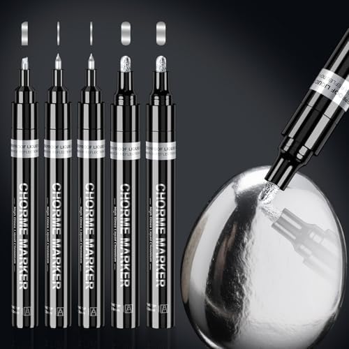 5 Liquid Gloss Mirror Paint Markers - Silver Mirror Maker for Touch Up Repairing Model Painting Plastic Metal Resin DIY Art Projects, Oil-based Permanent Waterproof, Silver Metallic Reflective