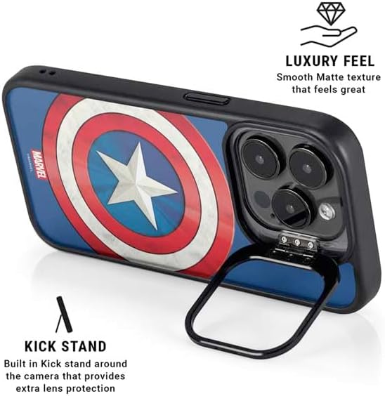 Skinit Kickstand Phone Case Compatible with iPhone 16 Pro - Officially Licensed Marvel Captain America Shield Design