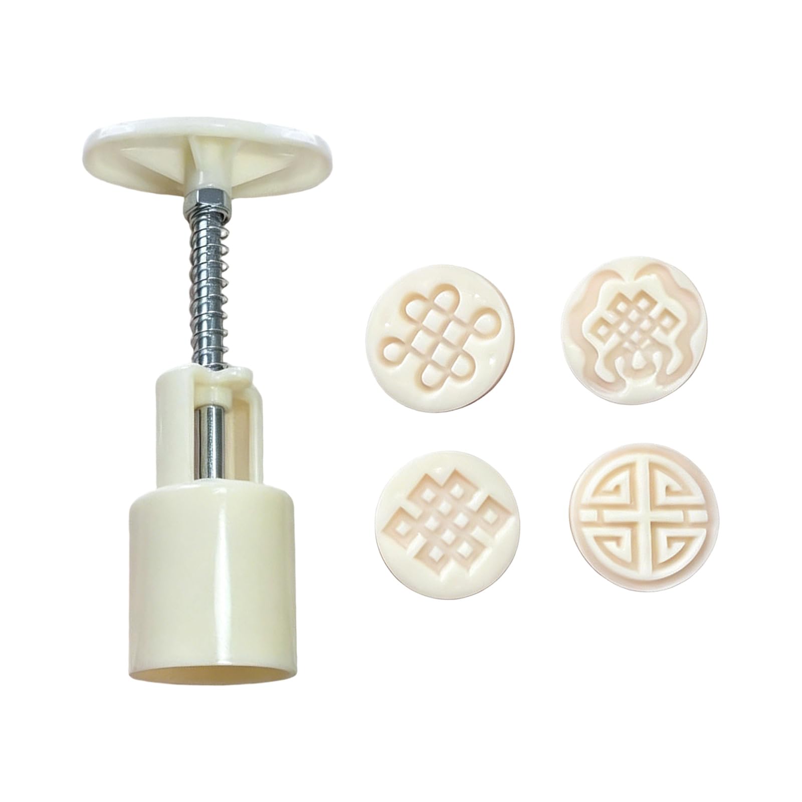 PANGBOER Chinese Knot Pattern Moons Cake Molds Set with 4 Interchangeable ABS Press Easy to Clean Baking Pastries Tool Family Baking Set