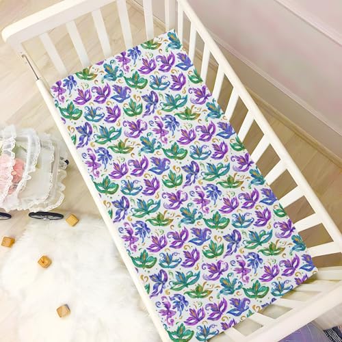 Image of Crib Sheet Breathable Soft Crib Mattress Sheet for Baby Toddler Boys Girls Fitted Crib Sheet Fit Standard Crib Mattress 52 x 28 Inch Watercolor Mardi Gras Mask