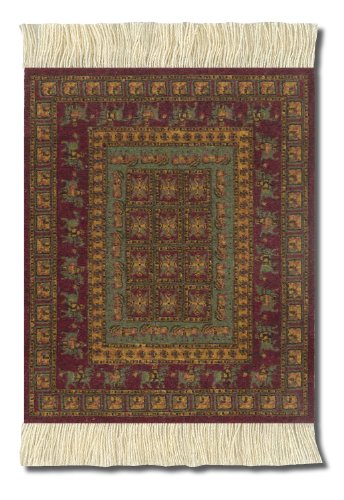 Lextra (Pazyryk, World's Oldest Discovered Rug), Coasterrug, Burgundy/Gold/Sage, 5.5 x 3.5 Inches, Set of Four (PRK-C)