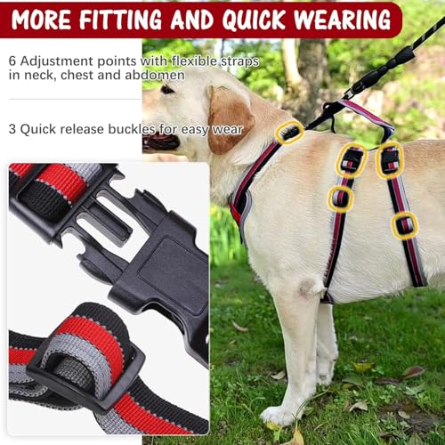 Image of Mihachi Escape Proof Dog Harness - No Pull Dog Harness with Handle, Soft Padded Reflective and Adjustable Full Body Pet Harness Vest for Medium Large Dogs Walking Hiking Training, Red X-Large