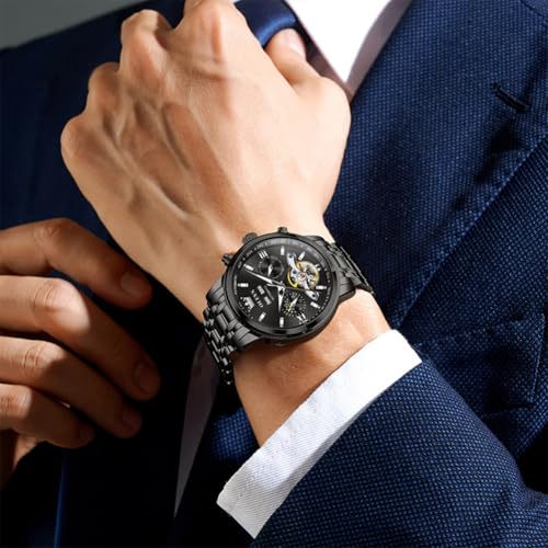 Image of OLEVS Automatic Watches for Men Luxury Skeleton Multi-Function Mechanical Watch Self Winding Date Waterproof Luminous Mens Watch