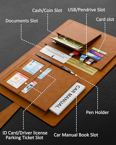 Image of FEDUS Faux Leather Premium Car Document Holder Car Storage Organizer, Car Registration and Insurance Trunk Holder for Driving Licence Owner Manual, PUC RC Paper, Vehicle Glove Box Document Bag Wallet