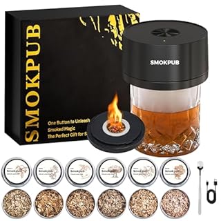 SMOKPUB Electric Whiskey Smoker Kit Built-in Lighter, No Butane Needed, Rechargeable Cocktail Smoker Kit with 6 Wood Chips, Old Fashioned Drink Smoker Kit, Bourbon Whiskey Gifts for Men,Dad,Husband