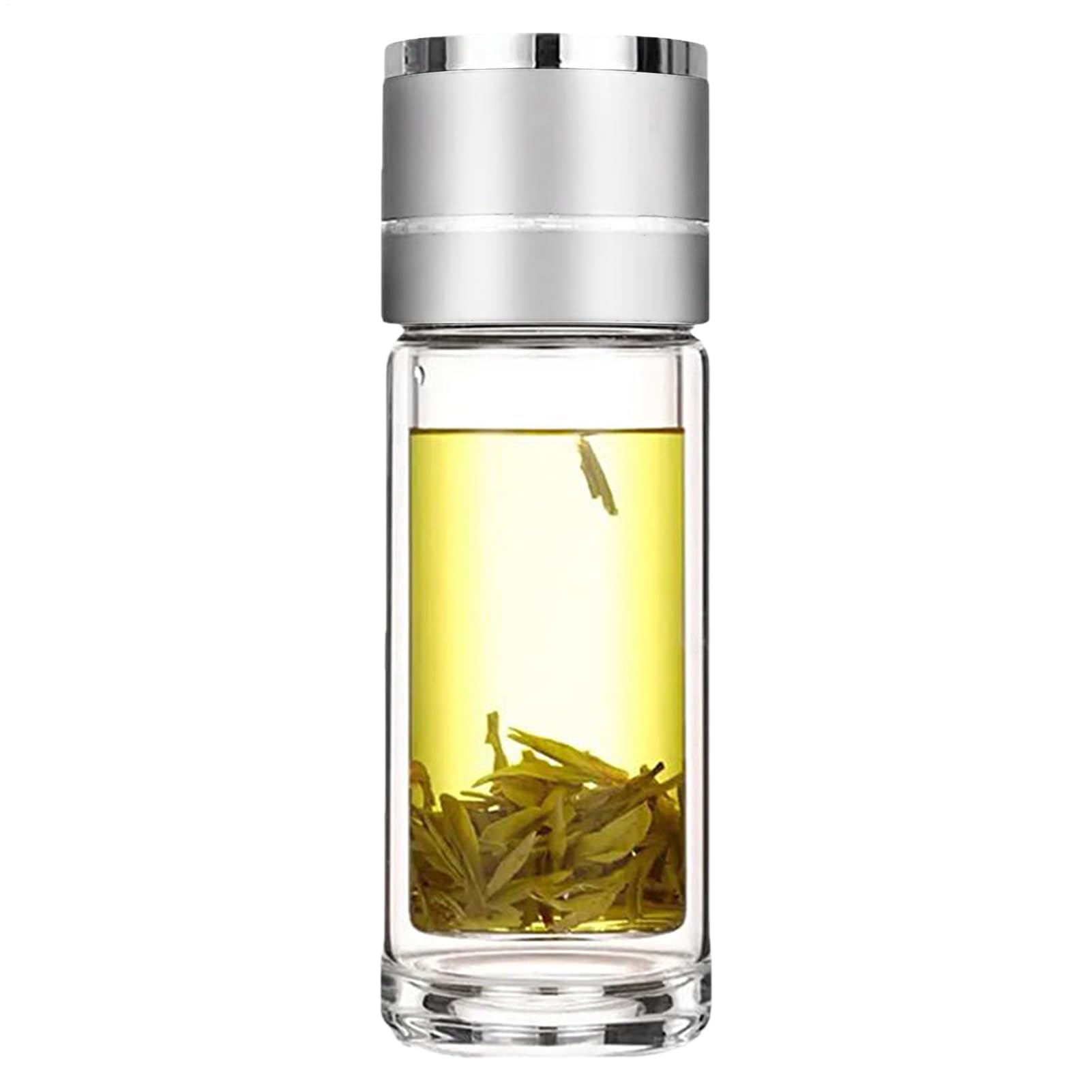 Botella de agua de vidrio de doble capa con infusor de té portátil y tapa hermética
