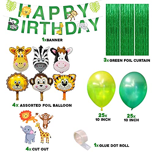 Image of Party Propz Jungle Theme Birthday Decoration - 63Pcs, Birthday Decoration Items For Girl, Boy | Animal Theme Bday Party Decorations | Jungle Safari Theme Bday Decoration| 30 - 32ft Animal Foil Balloon