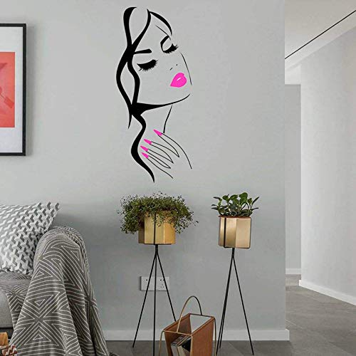 Wall Decal Beauty Salon Manicure Nail Salon Wall Art Sticker Beautiful Girl Face Lips Home Decor Stickers Barber Shop Hairstyle Decoration Wall Mural M-73 (Black +Pink Lips, 40X90Cm) #TOP3